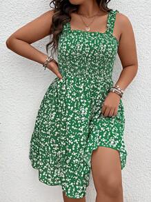 Breezaya Vestido con estampado floral bajo con fruncido - Verde - Ver 3