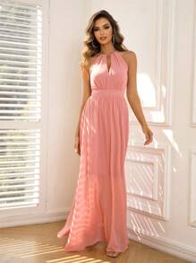 Joyfunear Đầm Lộ Lưng Cắt ra Buộc lại màu trơn Giải trí - Màu Hồng  San hô - Xem 1