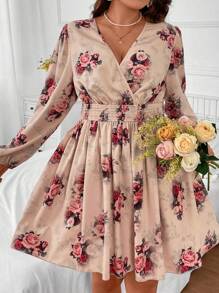 SHEIN LUNE 大碼印花交疊領洋裝 - 彩色 - 查看 3