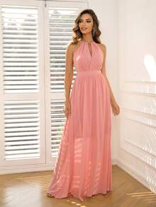 Joyfunear Đầm Lộ Lưng Cắt ra Buộc lại màu trơn Giải trí - Màu Hồng  San hô - Xem 3