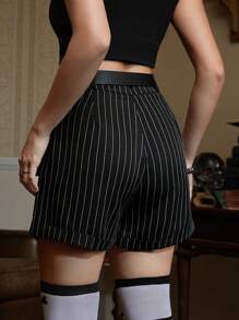 ROMWE Academia Striped Print Chain Shorts With Belt