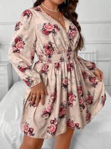 SHEIN LUNE 大碼印花交疊領洋裝 - 彩色 - 查看 5