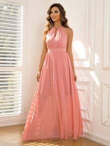 Joyfunear Đầm Lộ Lưng Cắt ra Buộc lại màu trơn Giải trí - Màu Hồng  San hô - Xem 6