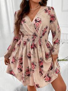 SHEIN LUNE 大碼印花交疊領洋裝 - 彩色 - 查看 6