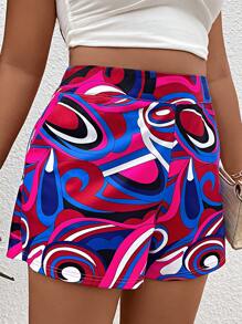 SHEIN Clasi Plus Allover Print Slant Pocket Shorts - Multicolor - View 4