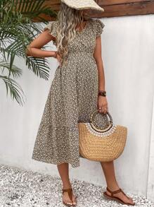 SHEIN Maternity Ditsy Floral Print Ruffle Hem Dress - Multicolor - View 6