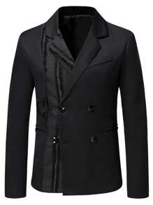 Manfinity 男士雙排釦西裝領西裝外套 - 黑色 - 查看 1