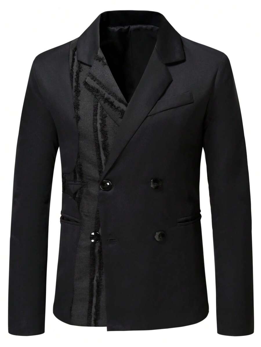 Manfinity 男士雙排釦西裝領西裝外套 - 黑色 - 查看 1