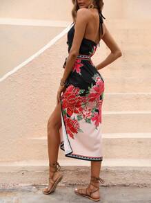 SHEIN VCAY 印花腰帶掛脖洋裝 - 彩色 - 查看 2