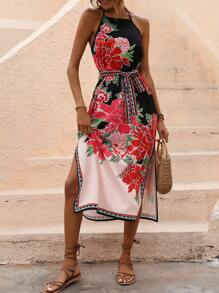 SHEIN VCAY 印花腰帶掛脖洋裝 - 彩色 - 查看 4