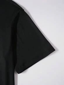 Manfinity Hypemode Camiseta De Media Cremallera Para Hombres Con Hombros Caídos Y Ajuste Holgado De Color Sólido - Negro - Ver 4