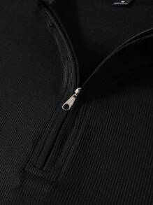 Manfinity Hypemode Camiseta De Media Cremallera Para Hombres Con Hombros Caídos Y Ajuste Holgado De Color Sólido - Negro - Ver 6