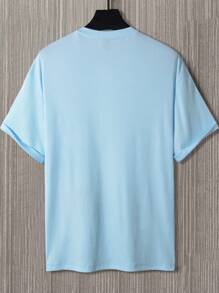 Manfinity Hypemode 男士半拉鏈落肩T恤 - 淺藍色 - 查看 4