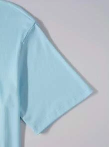 Manfinity Hypemode 男士半拉鏈落肩T恤 - 淺藍色 - 查看 5