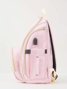 嬰兒多功能大容量防水可調整肩帶拉鍊尿布包適用於戶外 - 粉色 - 查看 5