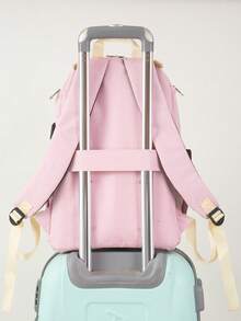 嬰兒多功能大容量防水可調整肩帶拉鍊尿布包適用於戶外 - 粉色 - 查看 6