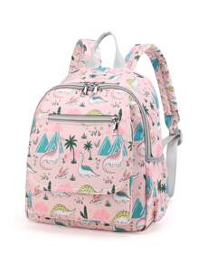 Bebé Bolsa de pañales dinosaurio & con estampado de árbol multifunción de gran capacidad poliéster cremallera - Rosa - Ver 1