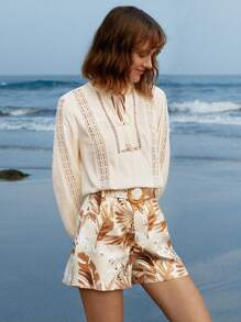 MOTF PREMIUM LINEN VISCOSE GUIPURE LACE BLOUSE - Apricot - View 2