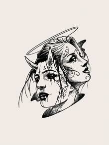 1 pieza Tatuaje temporal personalizado con el signo del Géminis - Negro - Ver 2