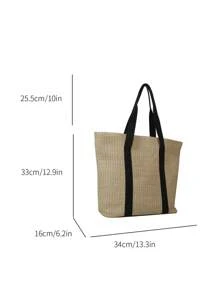 極簡草編包雙色小度假 - 卡其色 - 查看 4