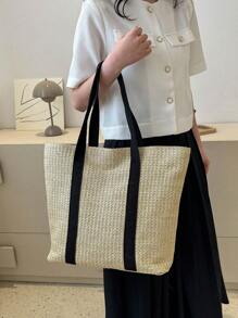 極簡草編包雙色小度假 - 卡其色 - 查看 6