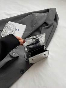 Mini Square Bag Metallic Crocodile Embossed Flap , Funky, Punk & Bag For Street Wear - Silver - View 3