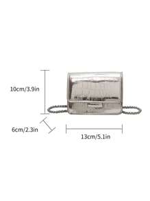 Mini Square Bag Metallic Crocodile Embossed Flap , Funky, Punk & Bag For Street Wear - Silver - View 6