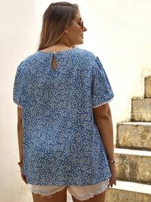 SHEIN LUNE Áo sơ mi Plus Size Họa tiết hoa Boho - Màu xanh lam - Xem 2