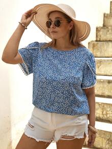 SHEIN LUNE Áo sơ mi Plus Size Họa tiết hoa Boho - Màu xanh lam - Xem 4