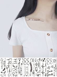 15sheets Heart & Star Pattern Tattoo Sticker - Black - View 1