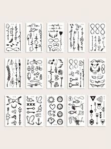 15sheets Heart & Star Pattern Tattoo Sticker - Black - View 2