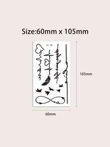 15sheets Heart & Star Pattern Tattoo Sticker - Black - View 3