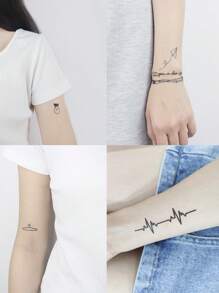 15sheets Heart & Star Pattern Tattoo Sticker - Black - View 5