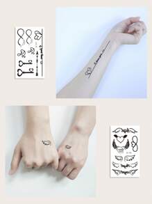 15sheets Heart & Star Pattern Tattoo Sticker - Black - View 6