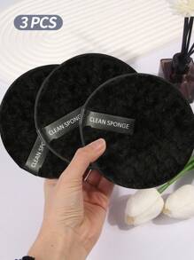 MAANGE 3 件套卸妆粉扑，柔软亲肤面巾，清洁工具，方便旅行携带 - 黑色 - 查看 4