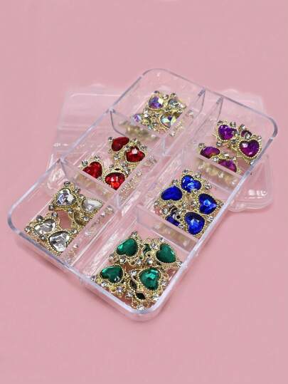 1盒爱心形多色水钻合金美甲装饰DIY指甲饰品美甲宝石美甲用品指甲