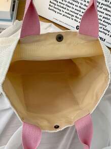 Rabbit Patch Decor Shopper Bag Letter Embroidered Magnet Fashion - White - View 4