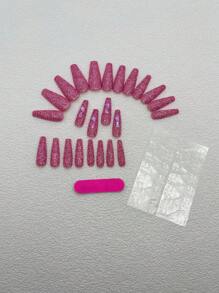 使用 24入組長棺材粉紅色閃光全覆蓋假指甲套件升級您的造型 - 粉色 - 查看 2