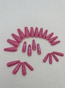 使用 24入組長棺材粉紅色閃光全覆蓋假指甲套件升級您的造型 - 粉色 - 查看 3