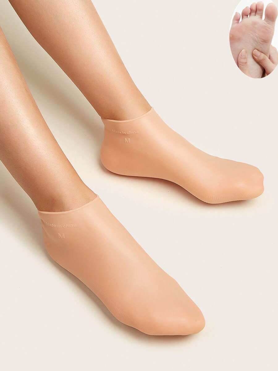 Silicone Moisturizing Relief Socks, 1pair High Elastic Absorption Pressure Socks, Reusable Aloe Socks, Overnight Spa Sock, Anti-Slip Gel Heel Socks For Women Men Dry Skin Dry Feet Rough Skin, Home Foot Care, Use With Your Favorite Lotions, And Creams - Apricot - View 1