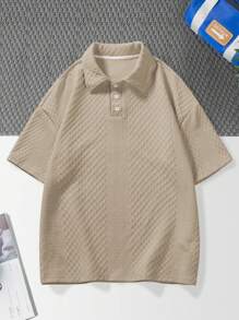Manfinity Hypemode 男士素色落肩袖POLO衫 - 卡其色 - 查看 2