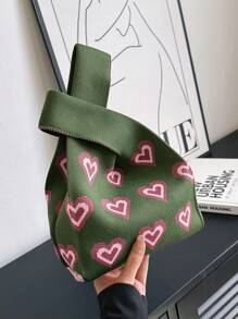 Túi móc mini Mẫu trái tim kỳ nghỉ Tay cầm đôi Polyester - màu xanh lá - Xem 1