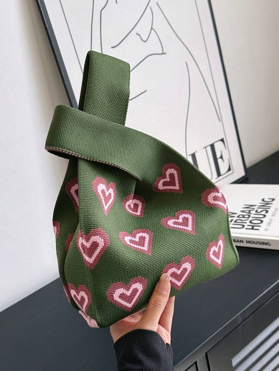 Túi móc mini Mẫu trái tim kỳ nghỉ Tay cầm đôi Polyester - màu xanh lá - Xem 1