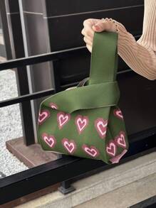 Túi móc mini Mẫu trái tim kỳ nghỉ Tay cầm đôi Polyester - màu xanh lá - Xem 2