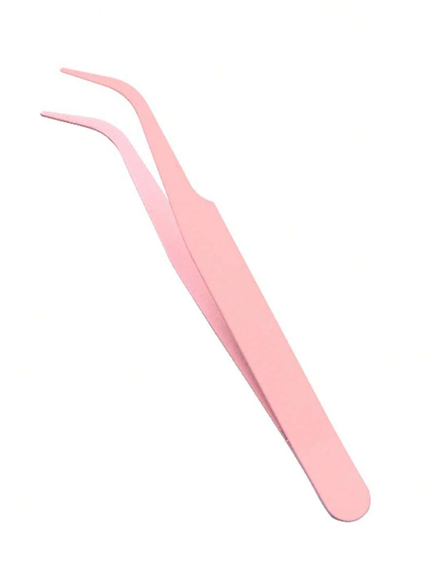 1pc Stainless Steel Eyelash Tweezers - Pink - View 1