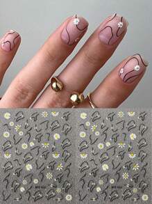 FULL BEAUTY 2 hojas Pegatina de arte de uña con patrón de flor - Multicolor - Ver 1