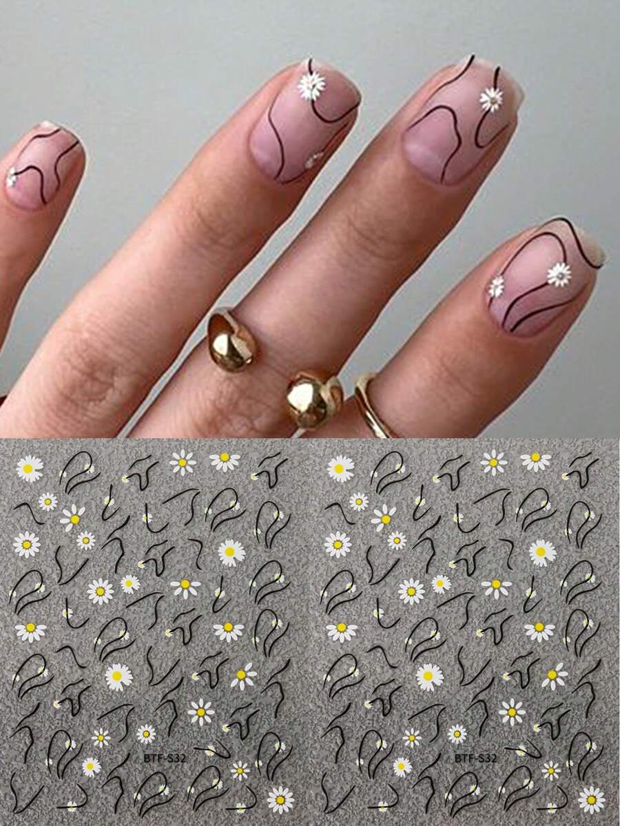 FULL BEAUTY 2 hojas Pegatina de arte de uña con patrón de flor - Multicolor - Ver 1