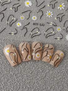 FULL BEAUTY 2 hojas Pegatina de arte de uña con patrón de flor - Multicolor - Ver 4