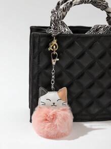 卡通猫和绒球装饰包饰可爱风格包包配饰配饰装饰适合少女女士大学生新秀和白领人士礼物汽车配饰女士猫钥匙扣兽人 - 彩色 - 查看 1