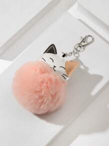 卡通猫和绒球装饰包饰可爱风格包包配饰配饰装饰适合少女女士大学生新秀和白领人士礼物汽车配饰女士猫钥匙扣兽人 - 彩色 - 查看 2